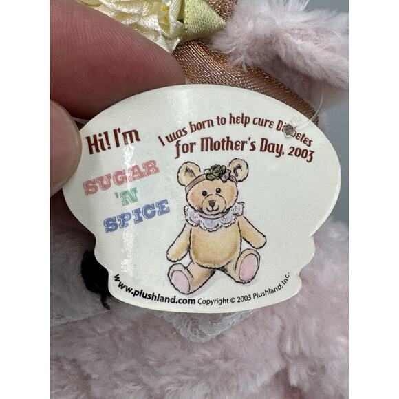 2003 MARCH OF DIMES Plushland Pink Beanie Teddy Bear Sugar N Spice I Love Mom 8” - Picture 4 of 9